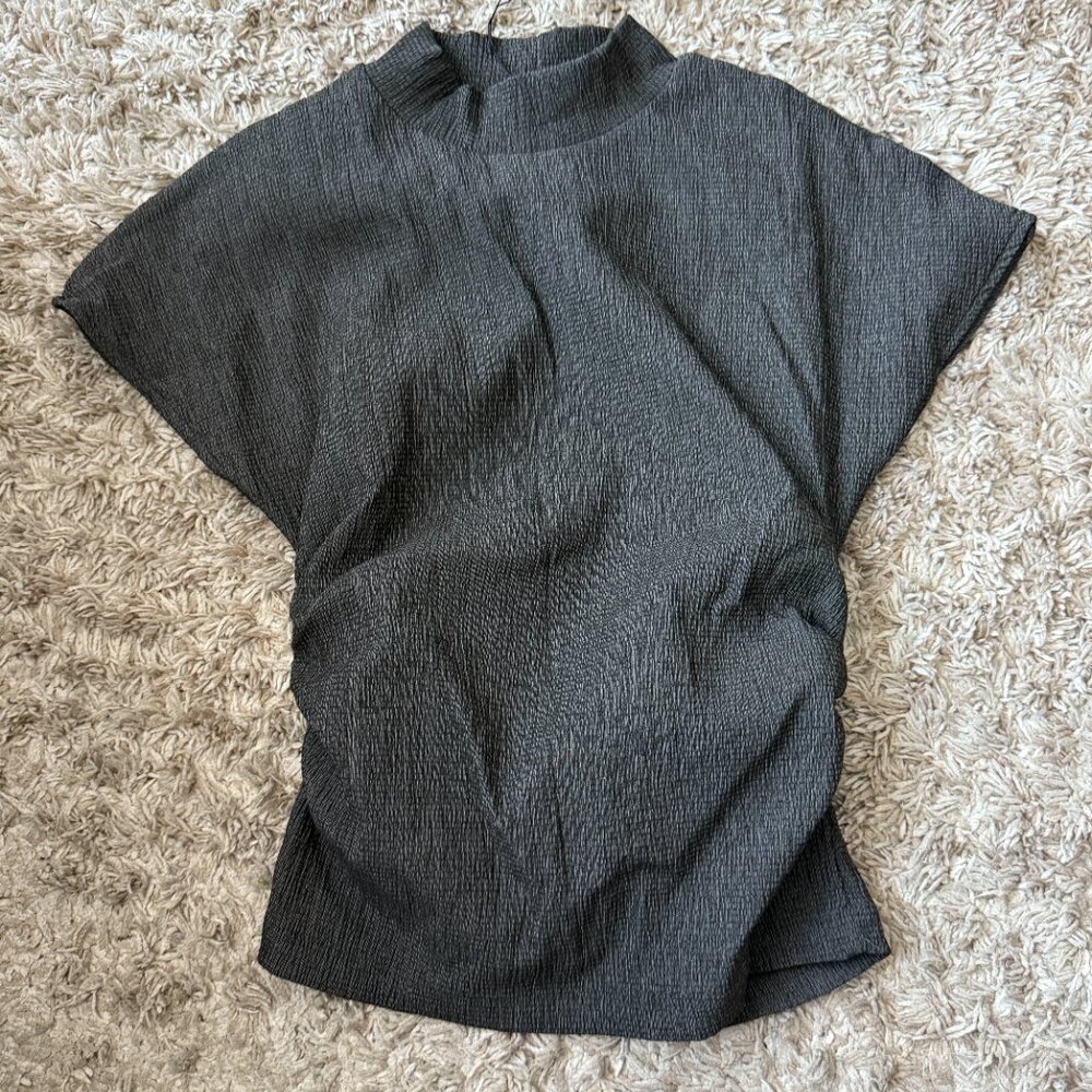 Zara Textured Ruched Top - Gray - Picture 3 of 3